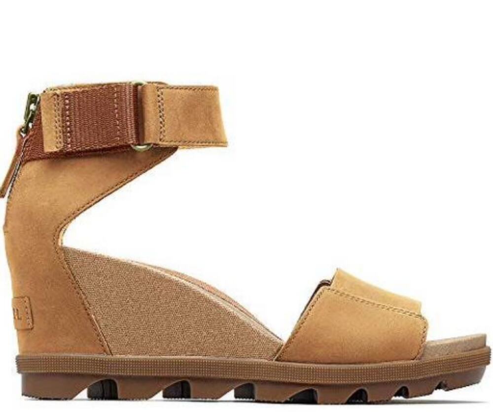 Sorel Joanie II Ankle Strap Sandals Open Toe Wedge Heel Leather Adjustable Tan 8